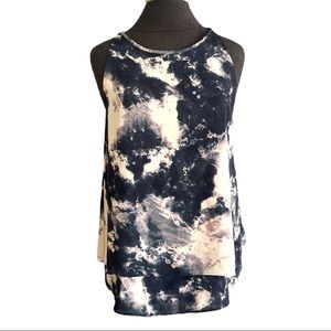 Tiered tank blouse blue/pink/ivory dyed EUC size small Willi smith